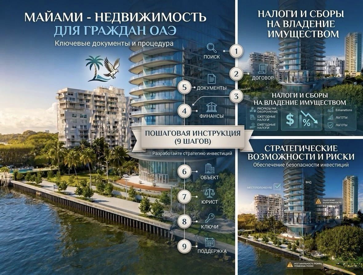 Гид по покупке недвижимости в Майами для граждан ОАЭ: этапы, налоги, риски.