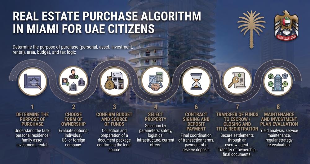 Step-by-step infographic of buying real estate in Miami for UAE citizens