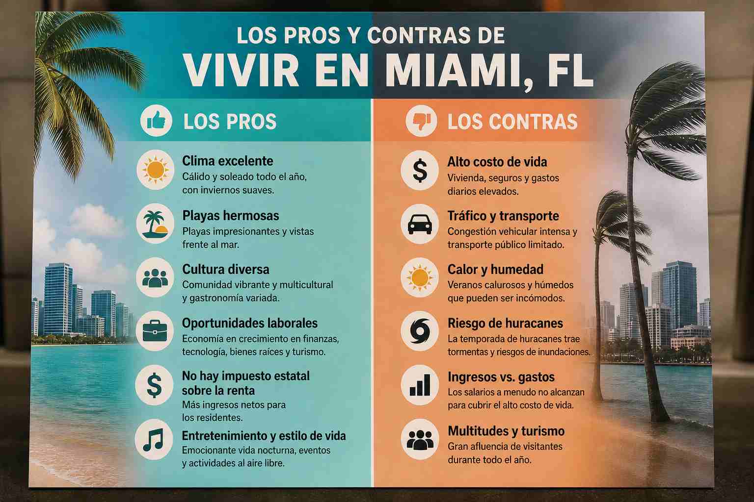 Ventajas del estilo de vida en Miami y concepto de vida urbana en la ciudad de Florida