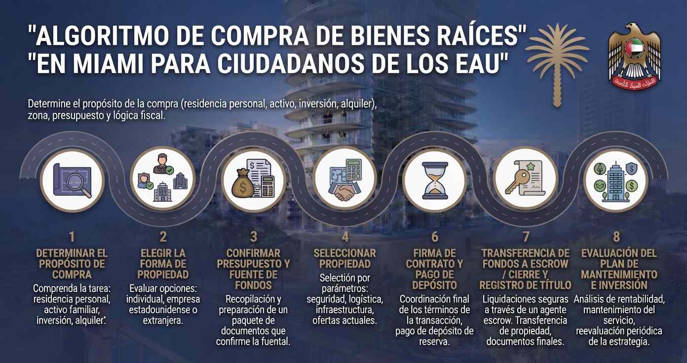 Infografía paso a paso de la compra de bienes raíces en Miami para ciudadanos de los EAU